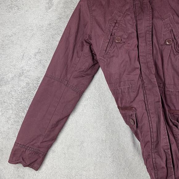 American Eagle Jacket Womens Small Burgundy Hooded Parka Utility Pockets Sherpa - Picture 3 of 16